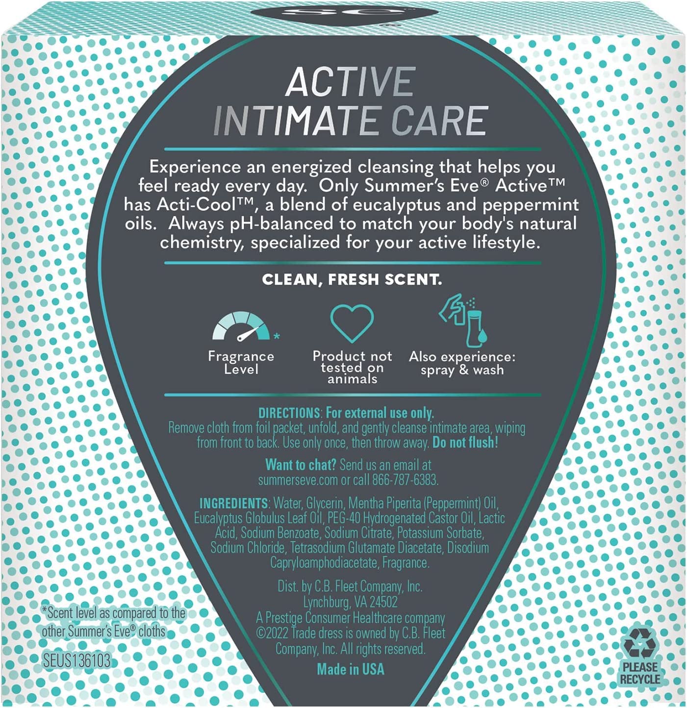 Summer's Eve Active Daily Performance Wipes with Acti-Cool cooling technology