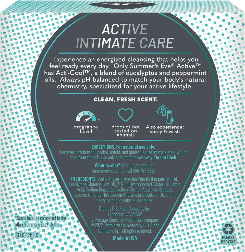 Summer's Eve Active Daily Performance Wipes with Acti-Cool cooling technology