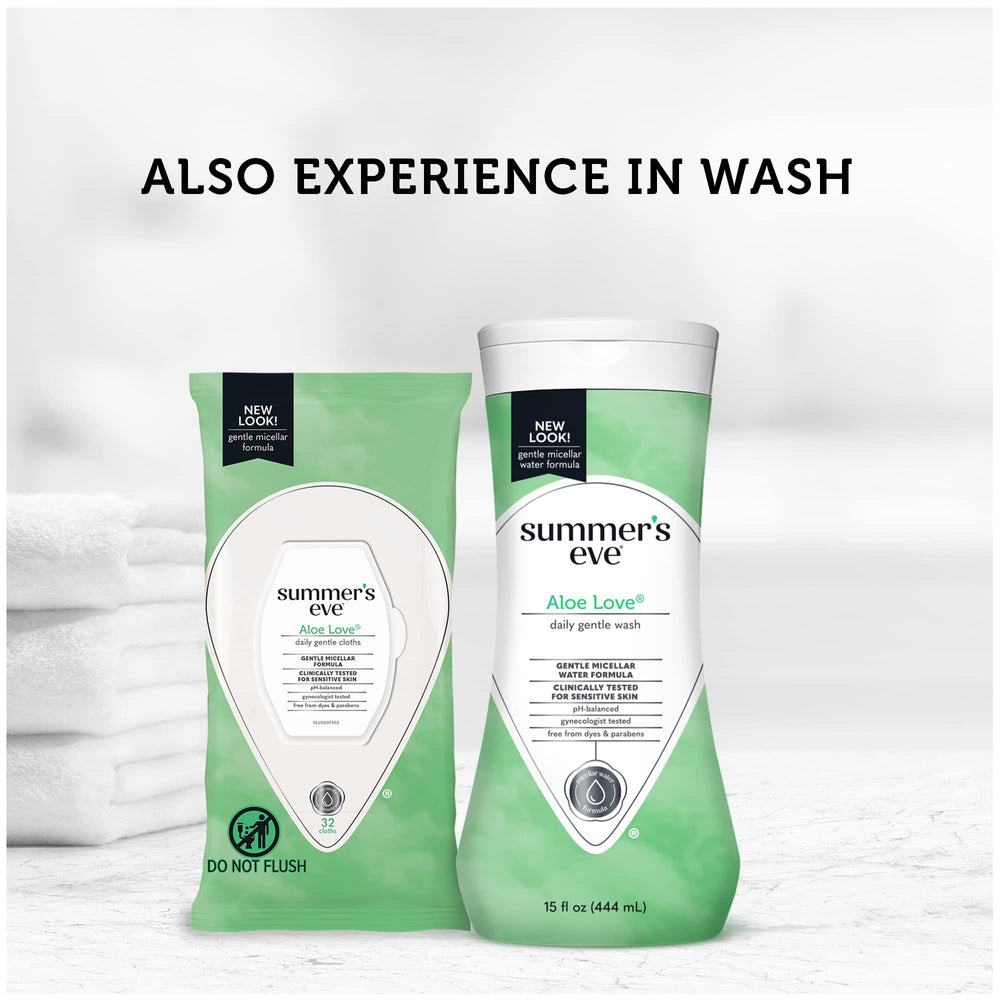 Summer's Eve Aloe Love cleansing cloths four-pack packaging close-up.