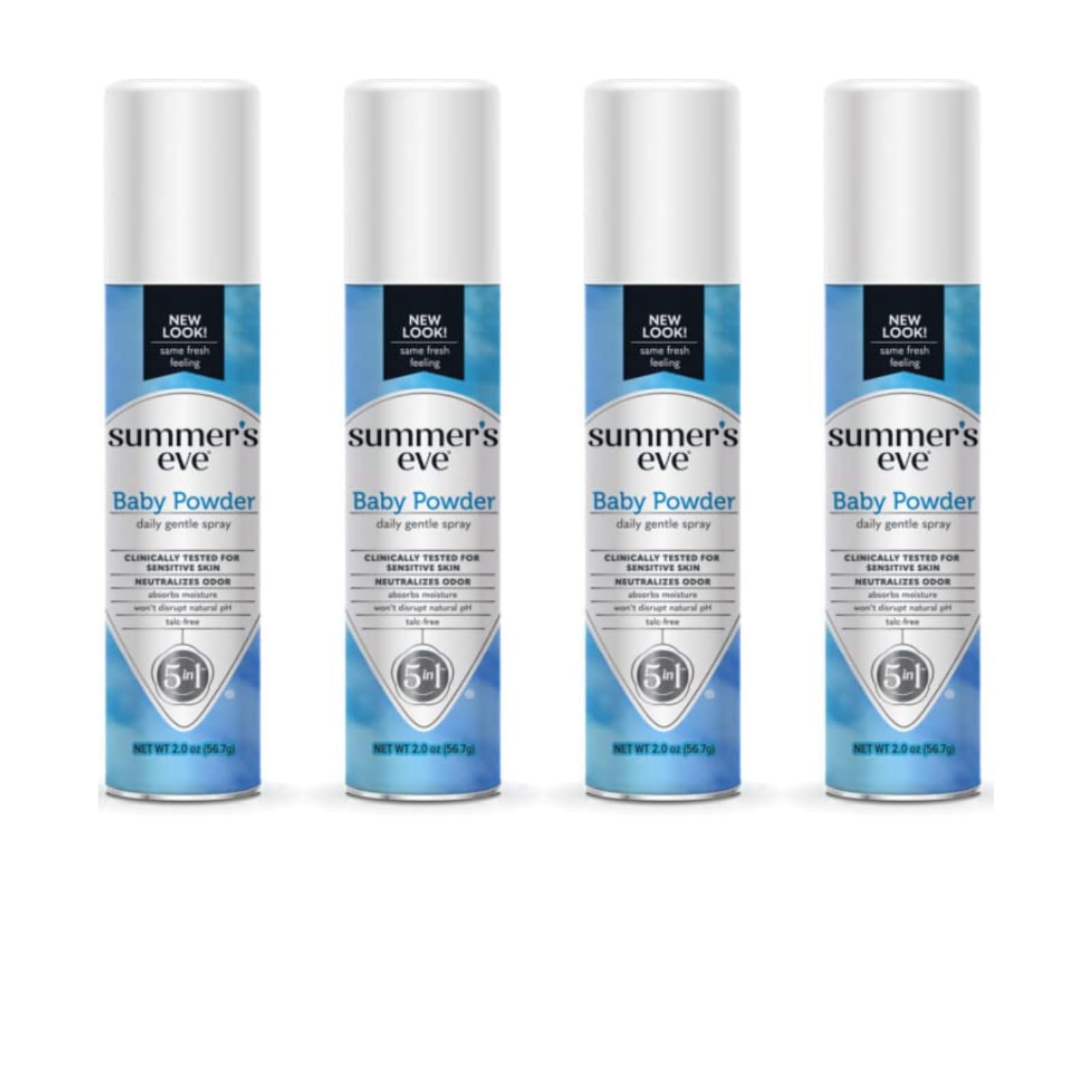 Summers Eve baby powder spray bottle with light, daily freshness.