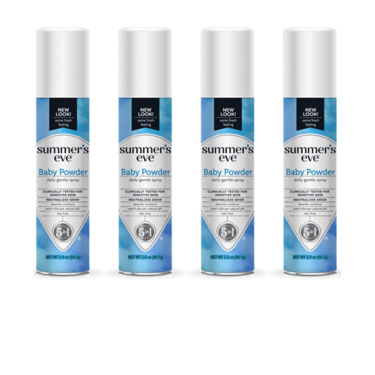 Summers Eve baby powder spray bottle with light, daily freshness.