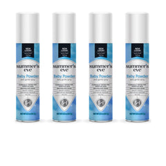 Summers Eve baby powder spray bottle with light, daily freshness.