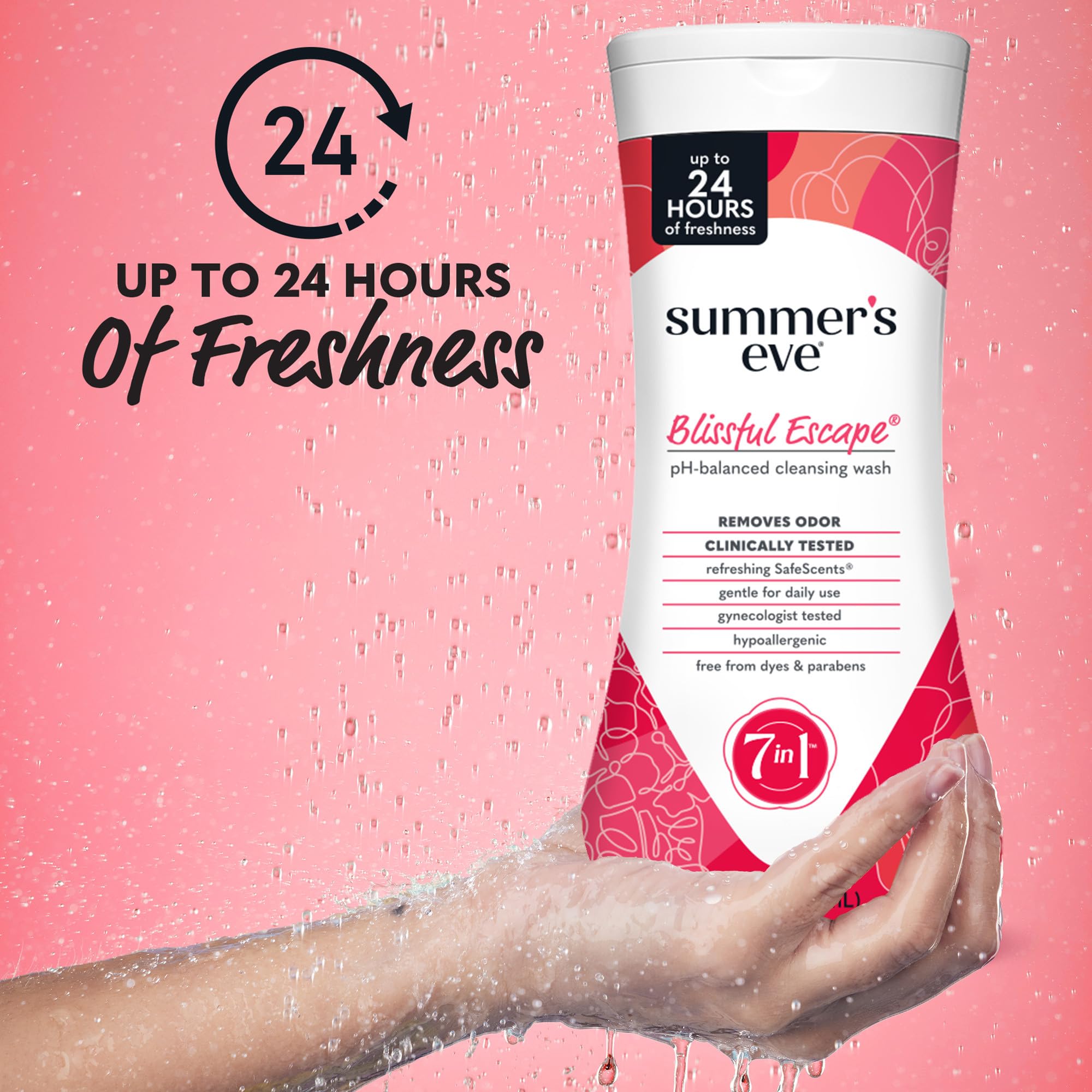 Summer's Eve Blissful Escape bottle pump enables easy, mess-free dispensing.