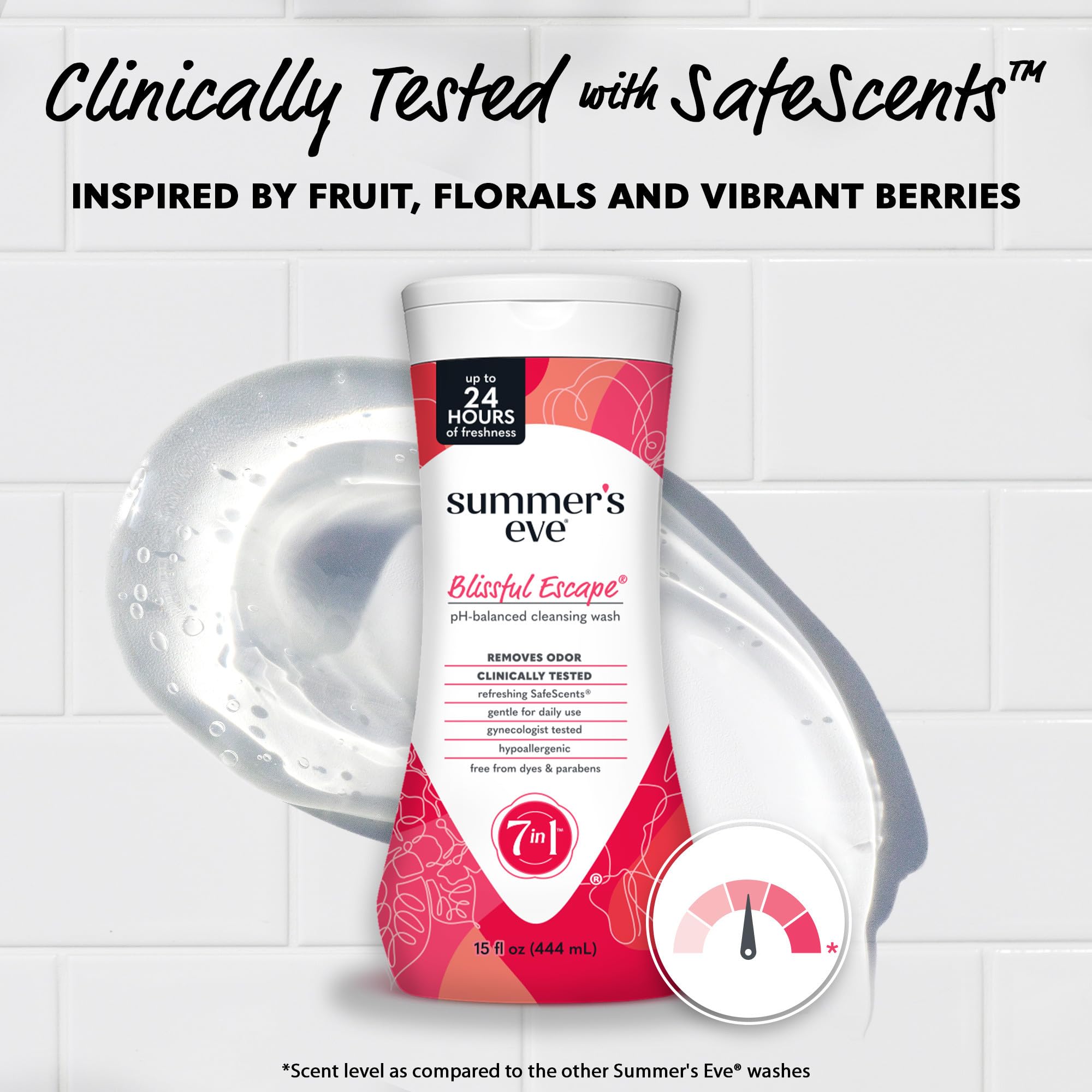 Summer's Eve Blissful Escape lather closeup shows gentle cleansing texture.