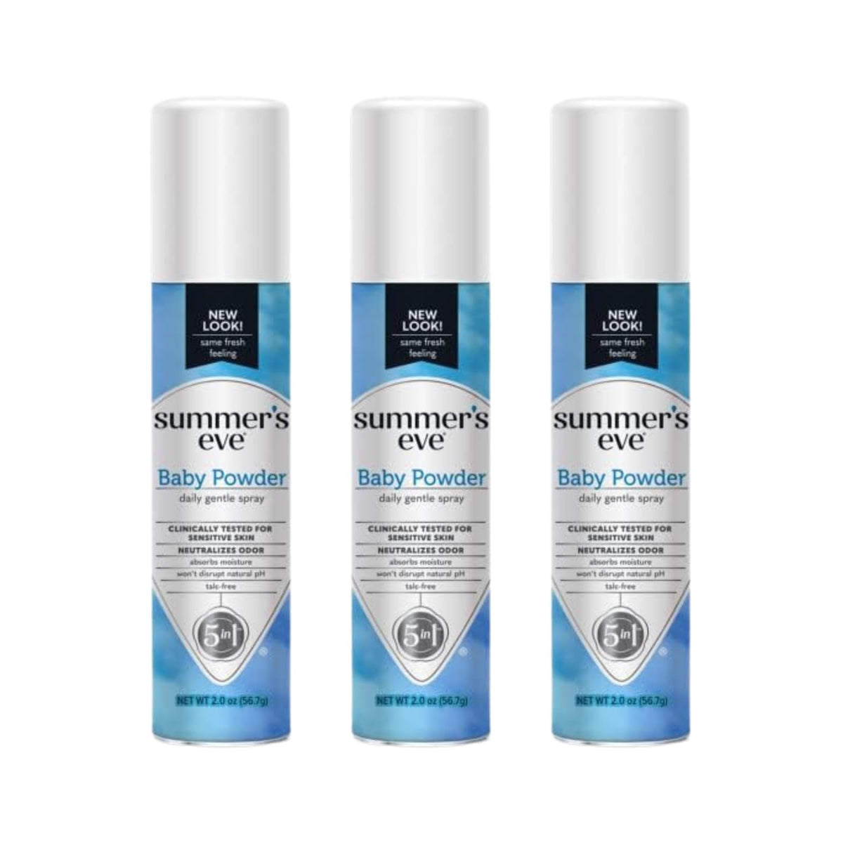 Summer's Eve Freshening Spray baby powder bottle for daily freshness.