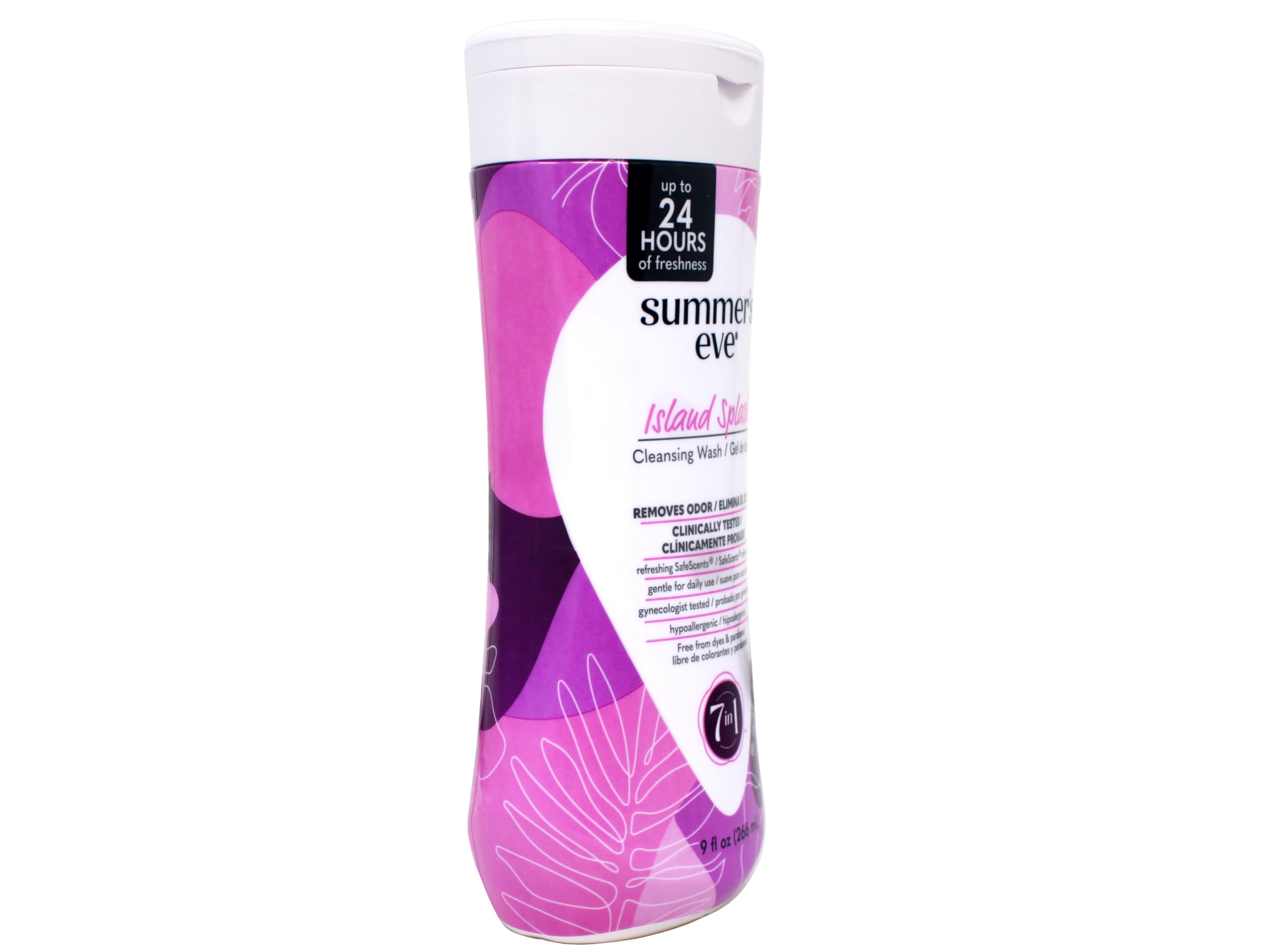 Summer's Eve Island Splash bottle highlighting odor control for daily confidence.