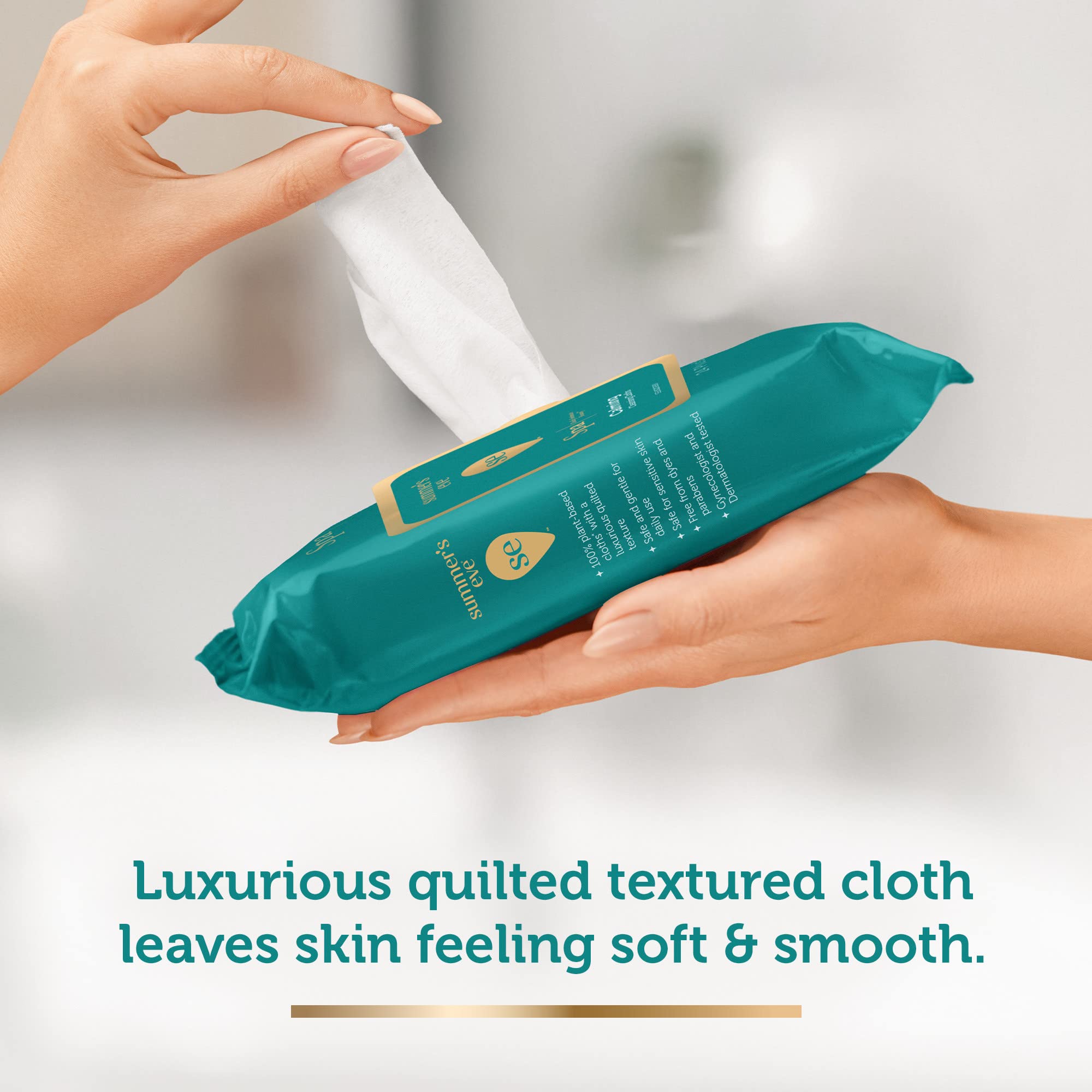 Quilted texture of Summer's Eve wipe delivering plush softness during use.