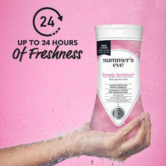 Summer's Eve Simply Sensitive bottle cap highlights easy, mess-free dispenses.