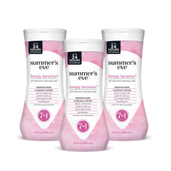Summer's Eve Simply Sensitive Wash bottle demonstrates gentle daily cleansing for sensitive skin