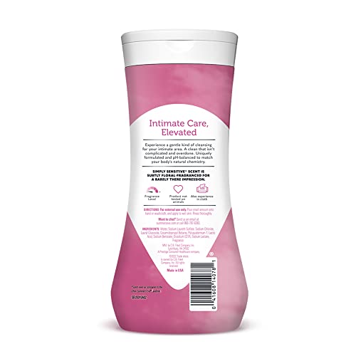 Summer's Eve Simply Sensitive Wash micellar closeup emphasizes gentle cleansing for sensitive areas