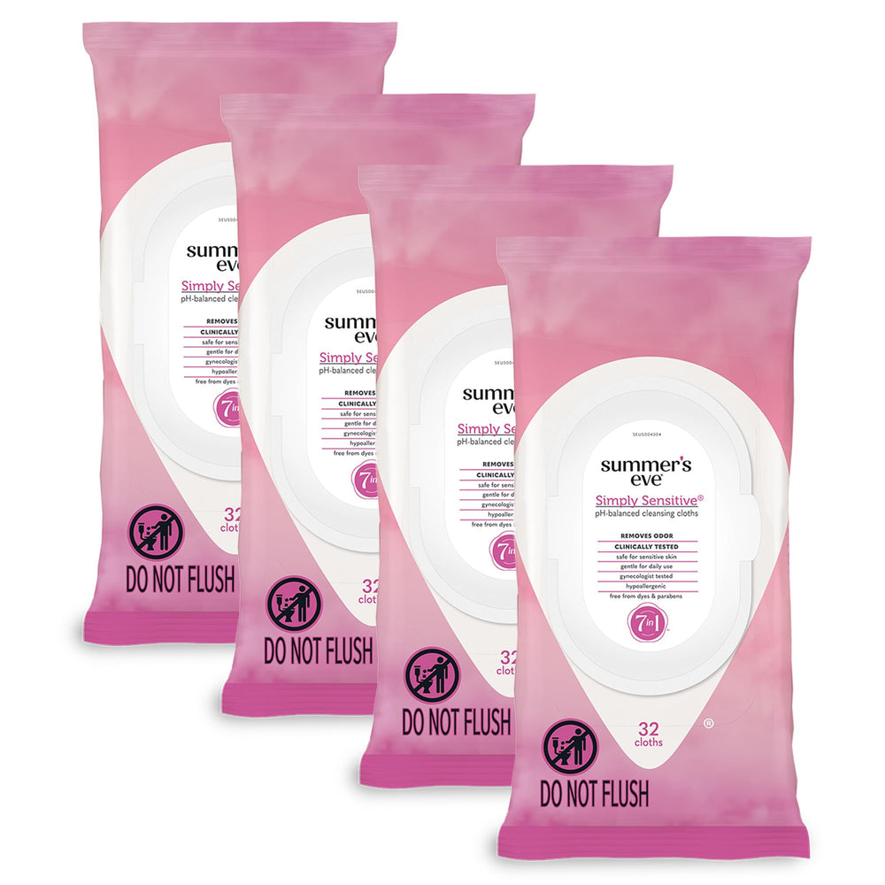 Summer's Eve Simply Sensitive wipes packaging for on-the-go daily freshness.