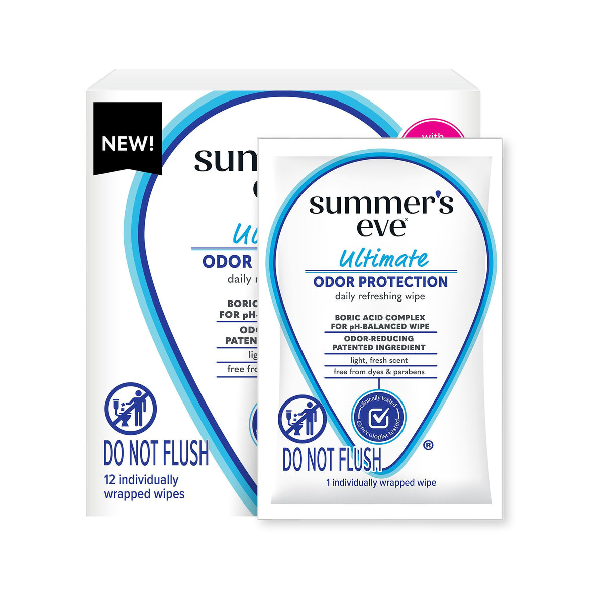 Summer's Eve Ultimate Odor Protection wipes packaging for on-the-go freshness.