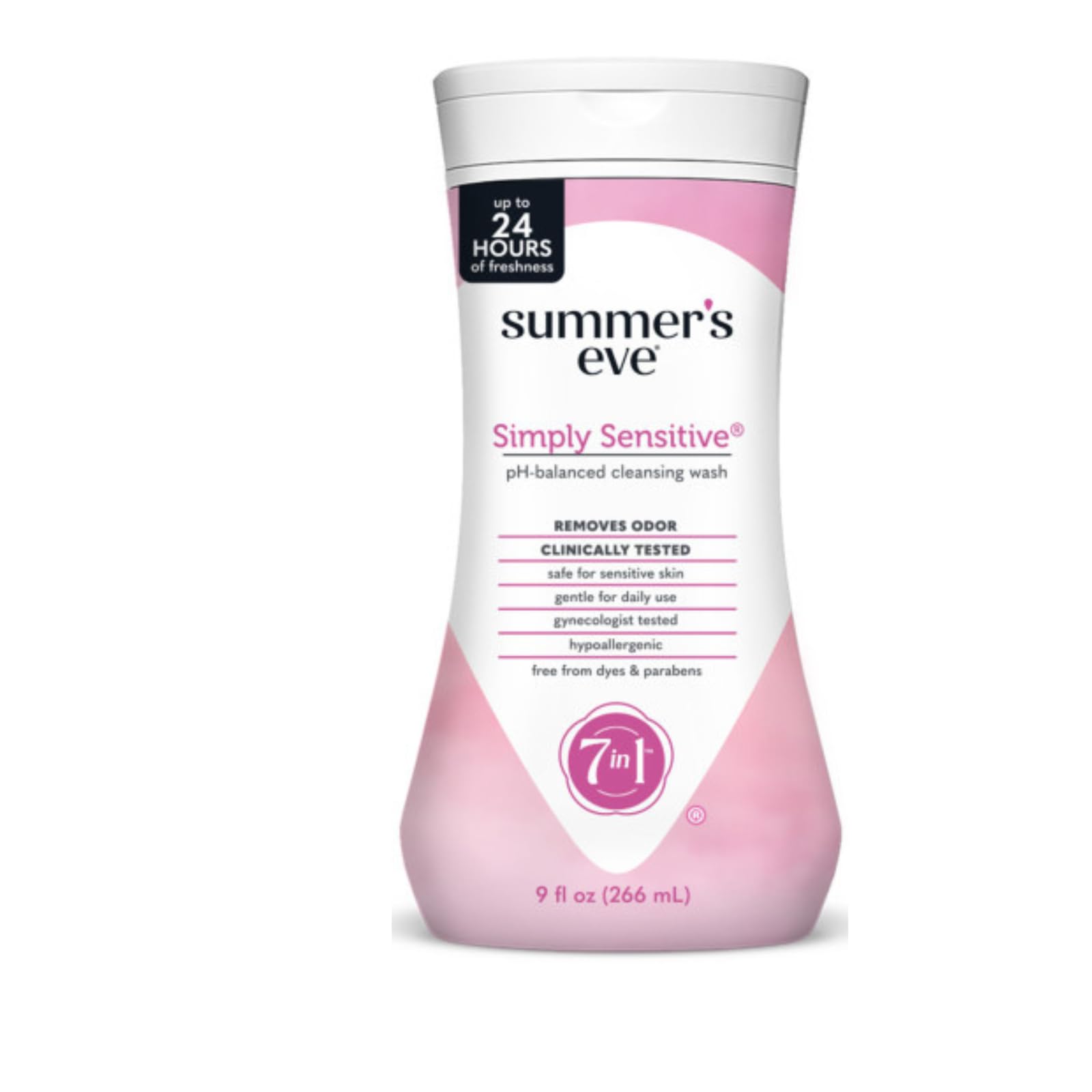 Summer's Eve Simply Sensitive bottle pouring for daily cleansing