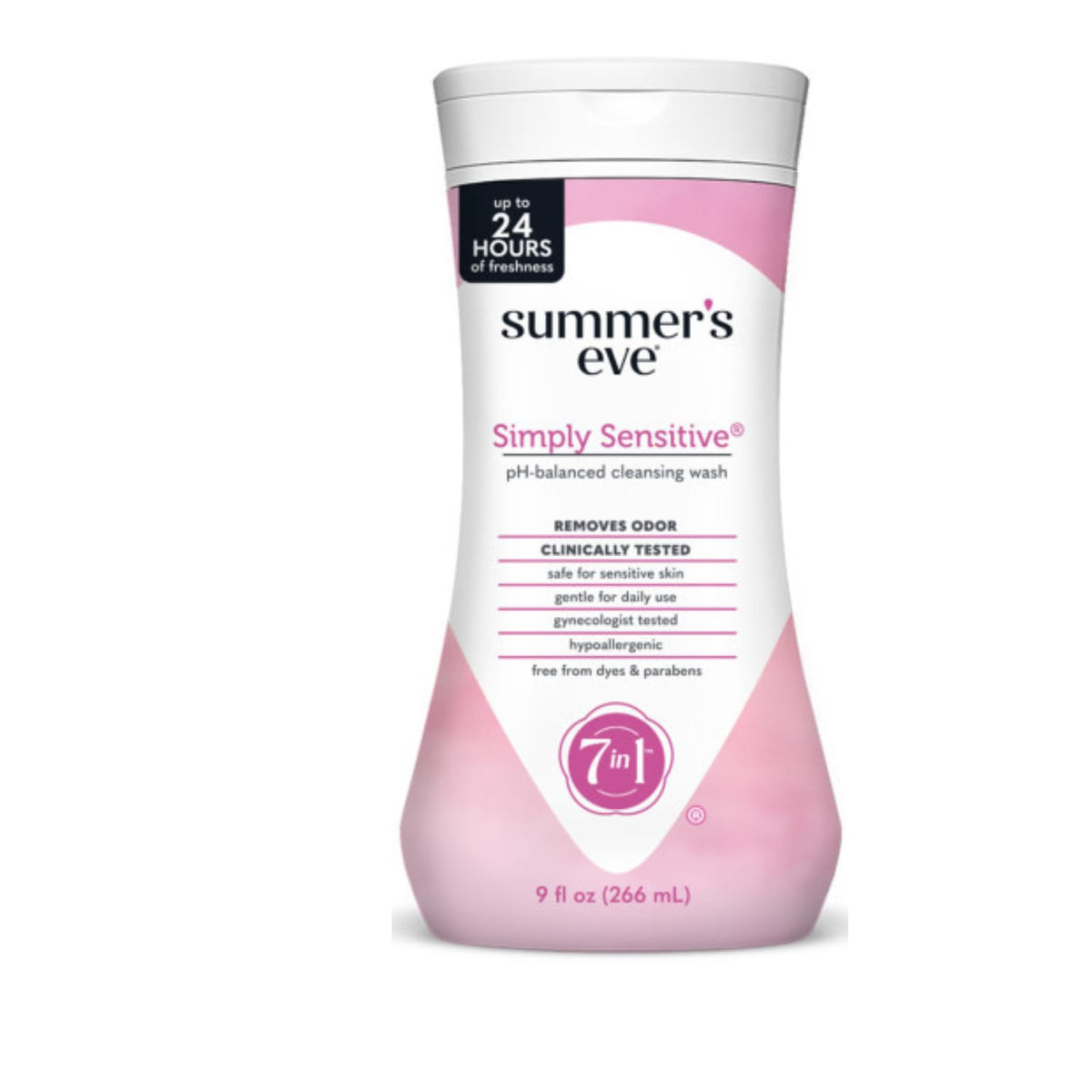 Summer's Eve Simply Sensitive bottle pouring for daily cleansing