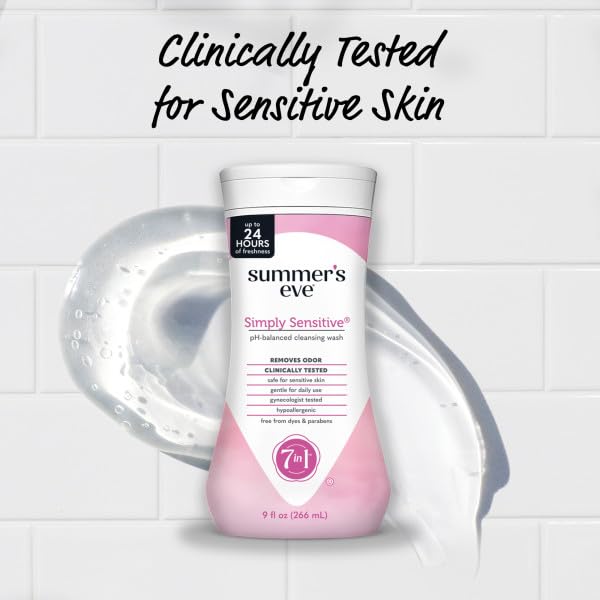 Packaging display of Summer's Eve Simply Sensitive free from dyes and parabens
