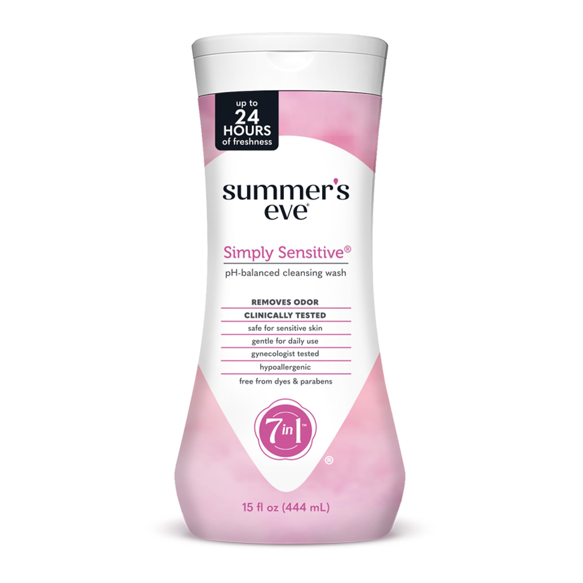 Summer's Eve Simply Sensitive wash bottle for daily intimate cleansing.