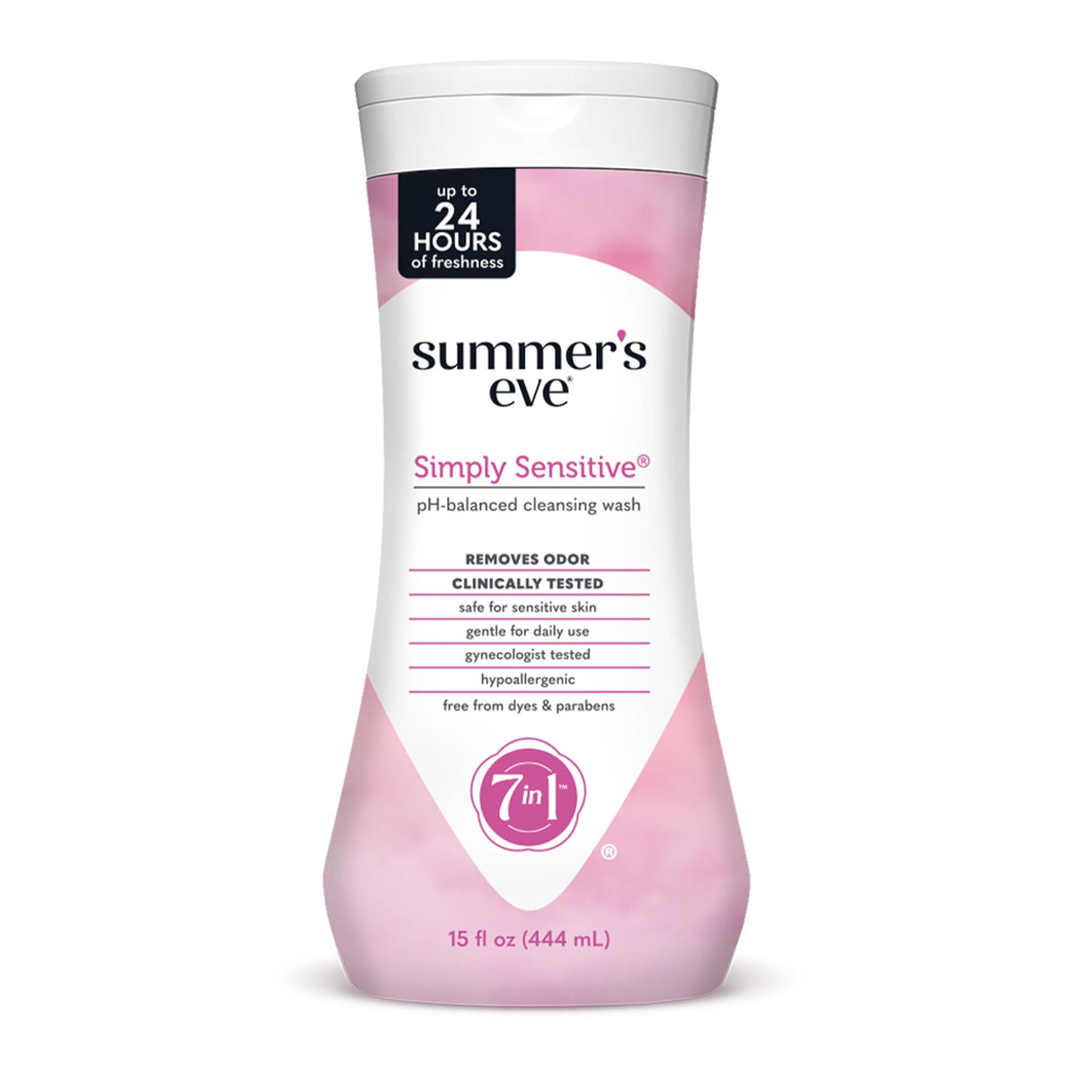 Summer's Eve Simply Sensitive wash bottle for daily intimate cleansing.
