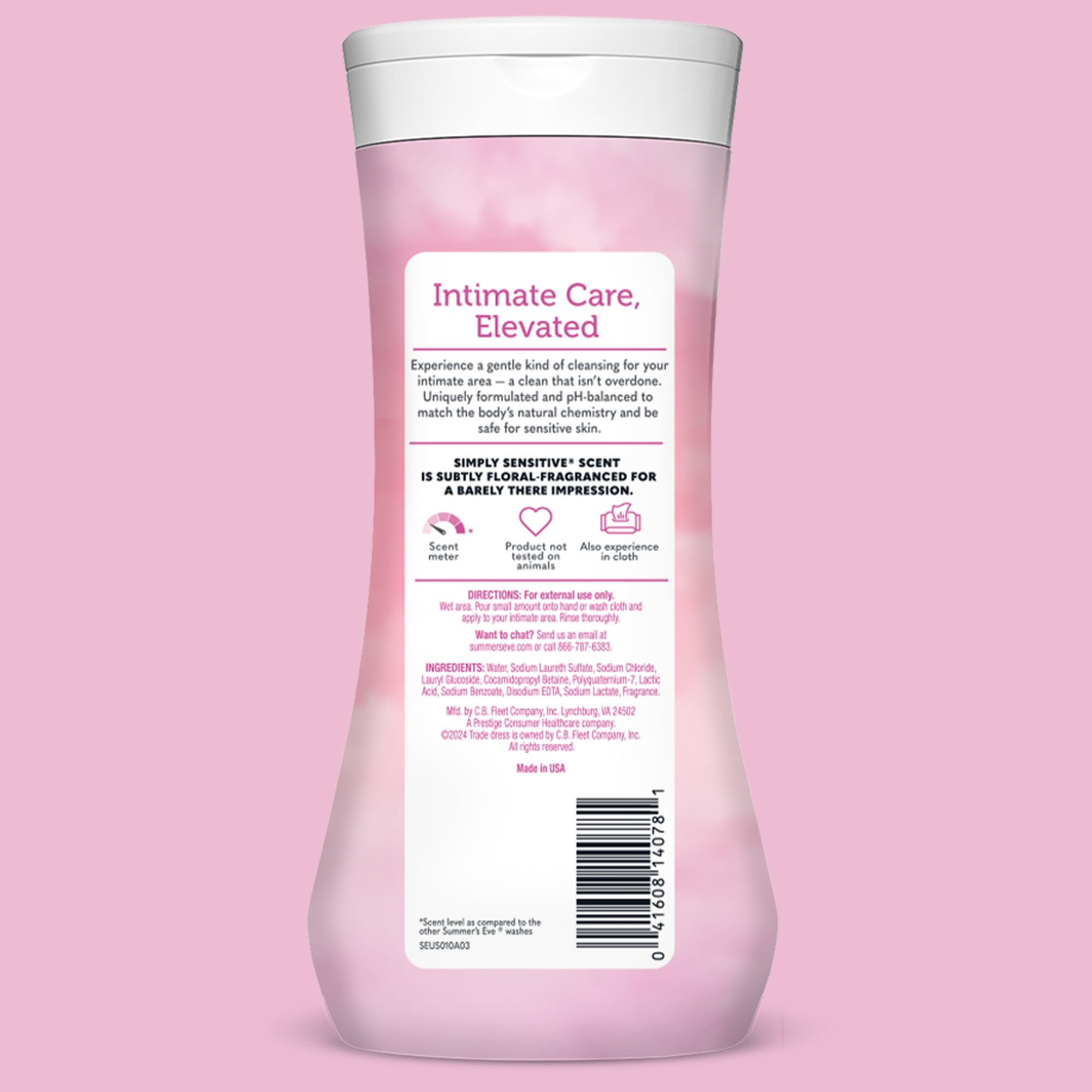 Paraben-free and dye-free formula from Summer's Eve Simply Sensitive wash.