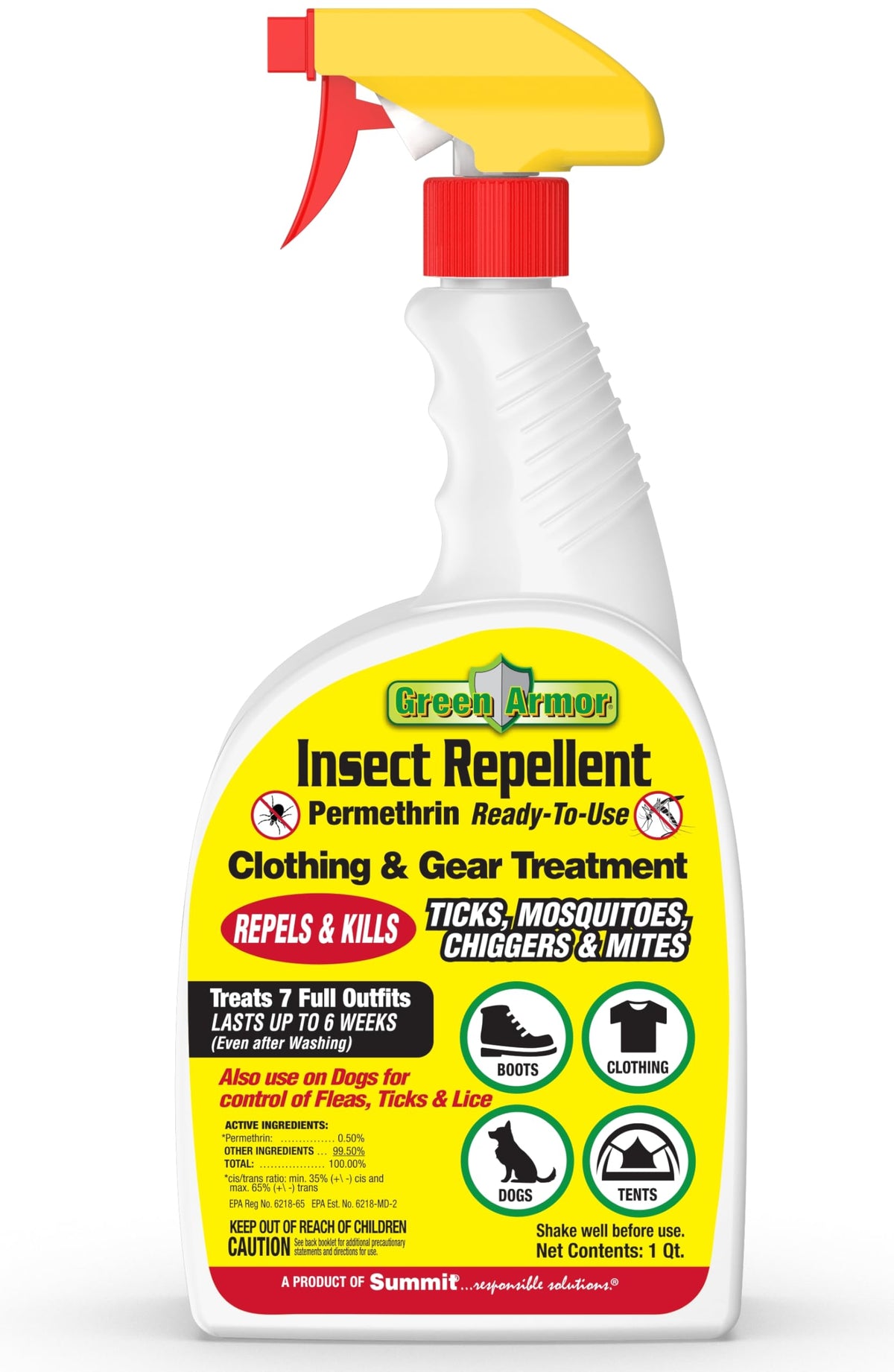Summit Green Armor bottle pour enables easy, even coating on clothing and outdoor gear.