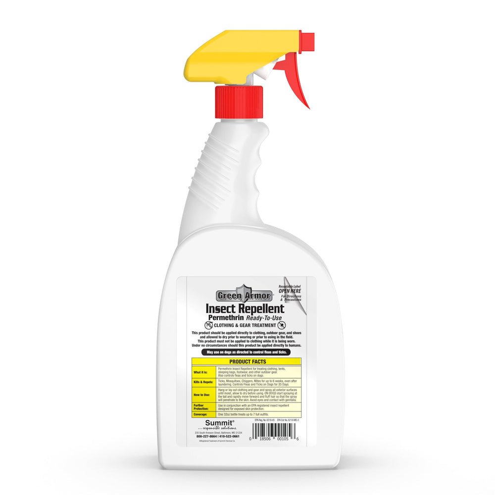 Summit Green Armor gear-spraying shows surface-ready protection for tents and chairs.
