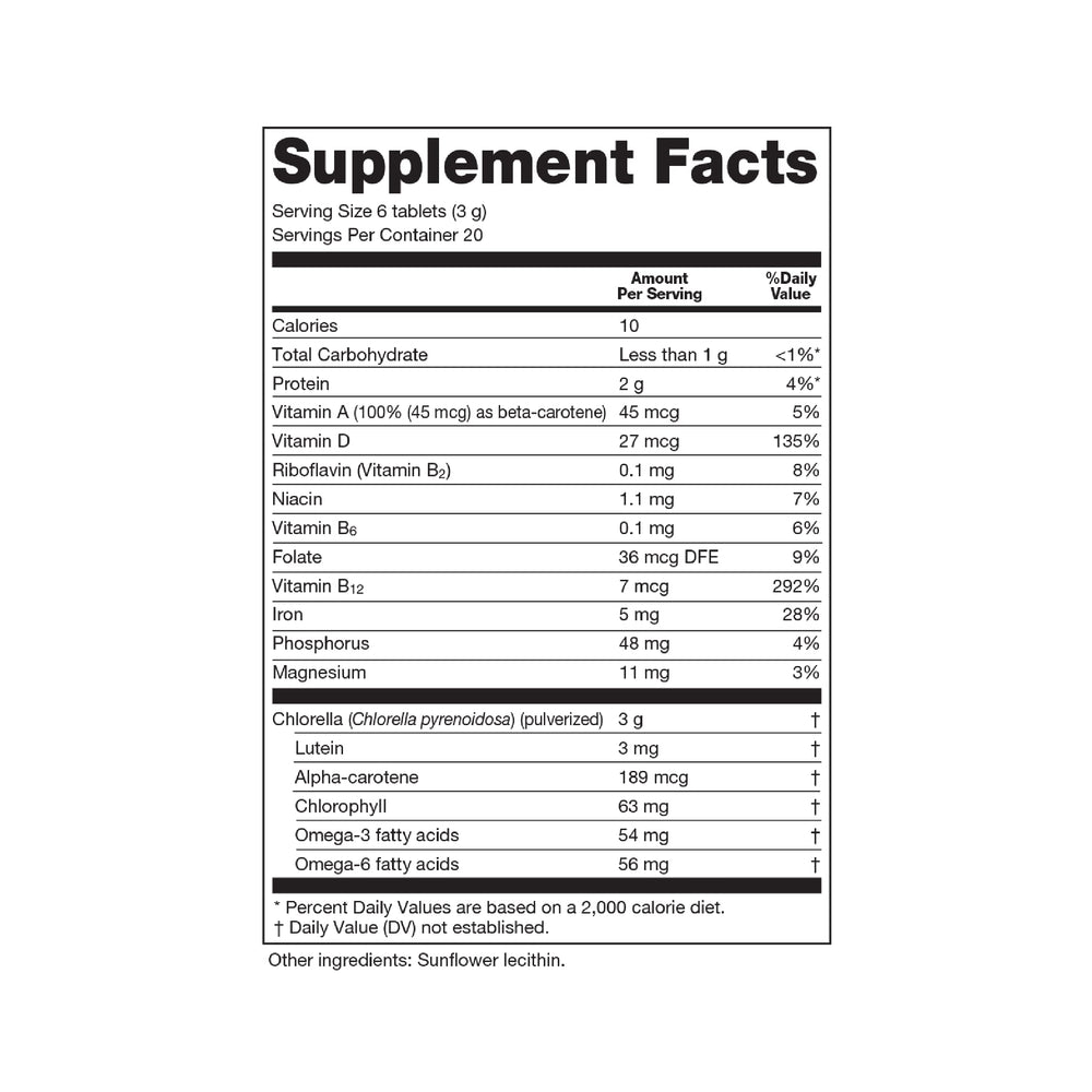 Sun Chlorella 500mg tablet close-up shows nutrient-rich greens for daily energy.