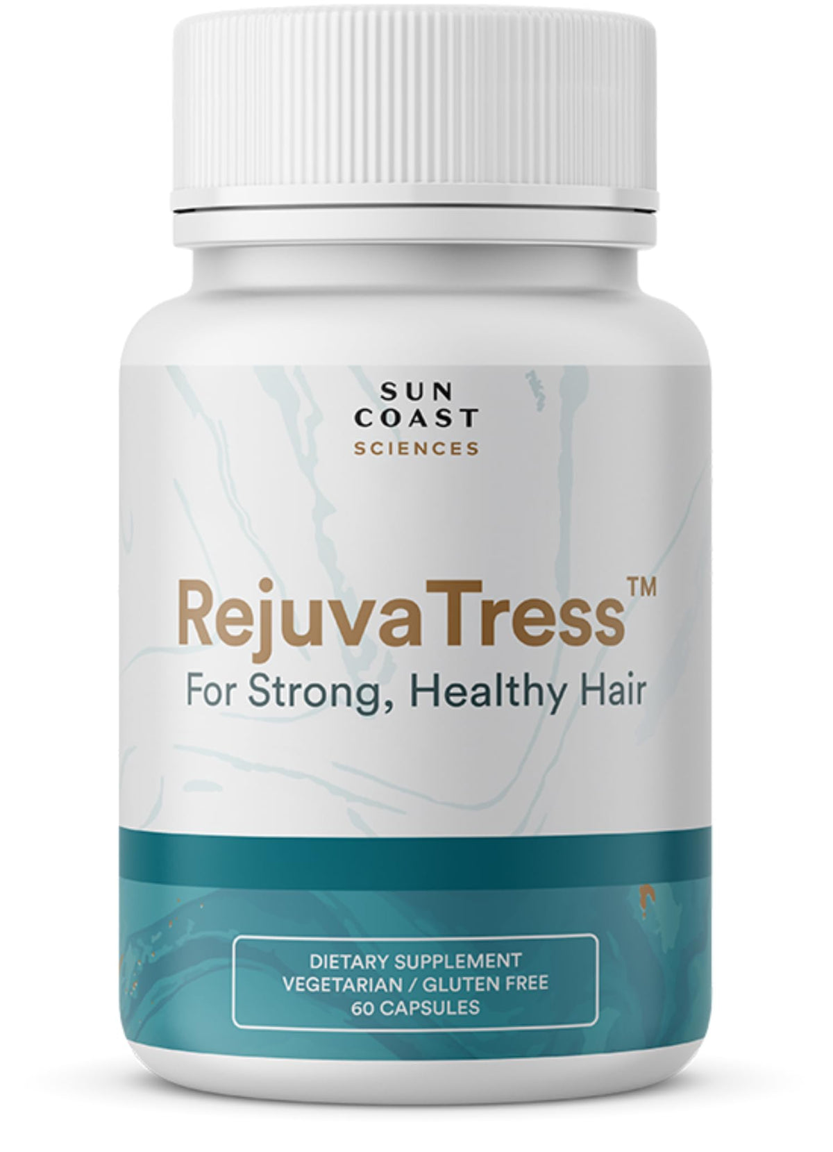 SUN COAST SCIENCES RejuvaTress bottle pour shows easy daily dosage for hair support.