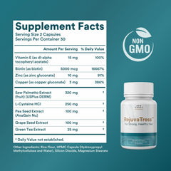 SUN COAST SCIENCES RejuvaTress capsules closeup highlighting plant-based ingredients for hair health.