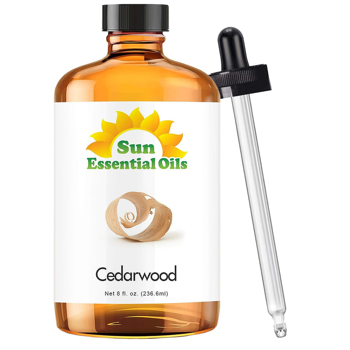 Sun Essential Oils Cedarwood bottle 8oz warm woody aroma for diffusion.
