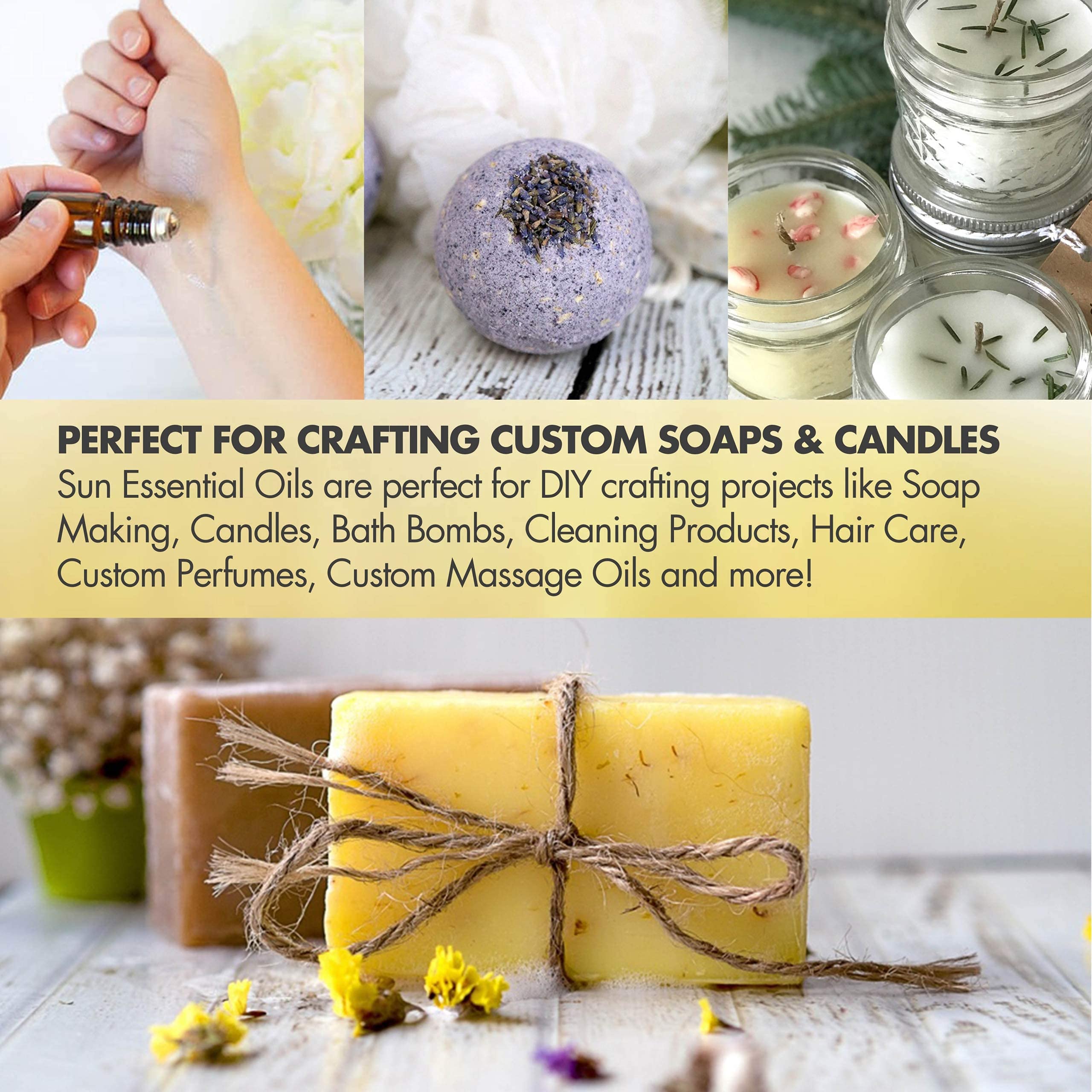 Sun Essential Oils eucalyptus oil for candles and soaps adds clean aroma.