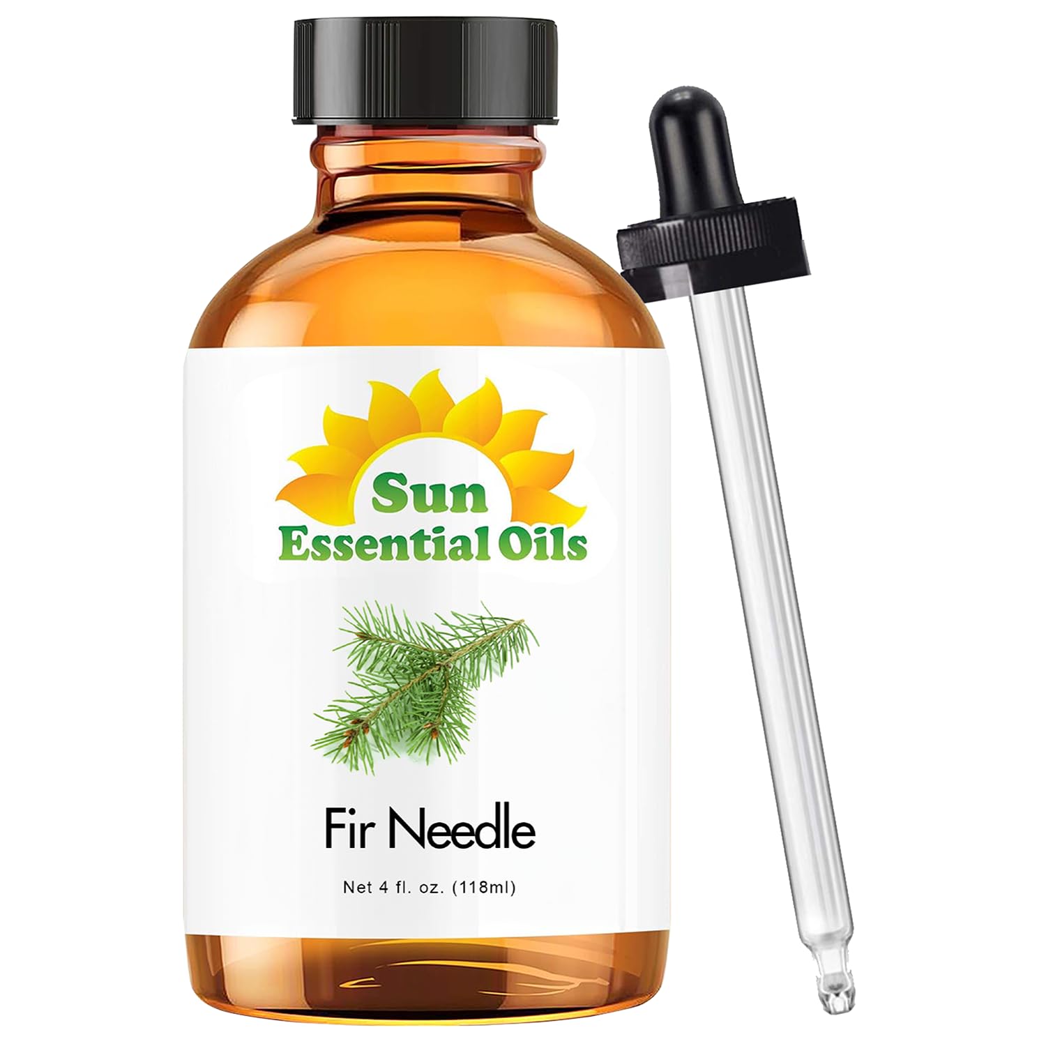 Sun Essential Oils Fir Needle oil bottle showing bulk 4oz format for diffusing and DIY blends.