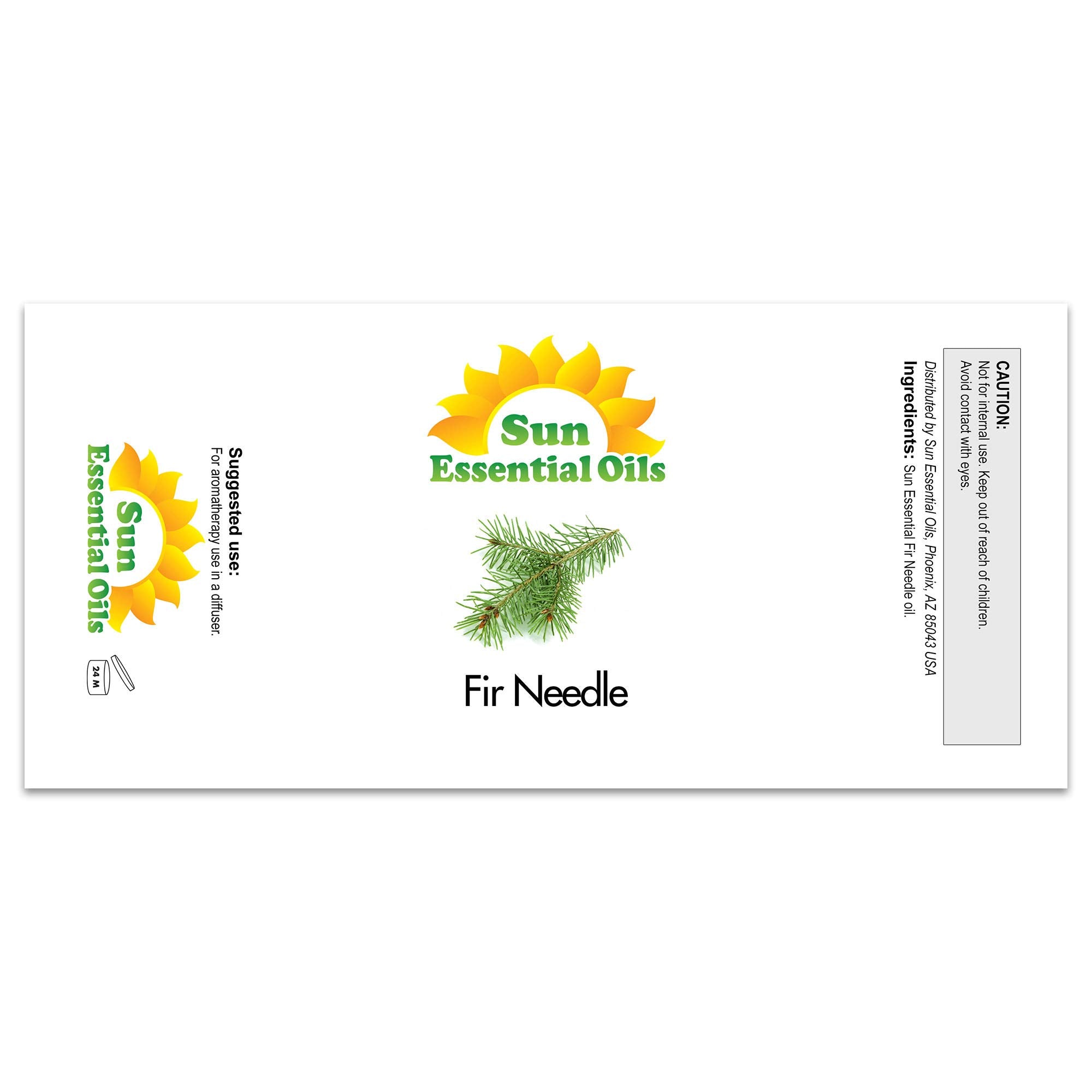Sun Essential Oils fir needle oil in a diffuser scene promoting calm and focus.