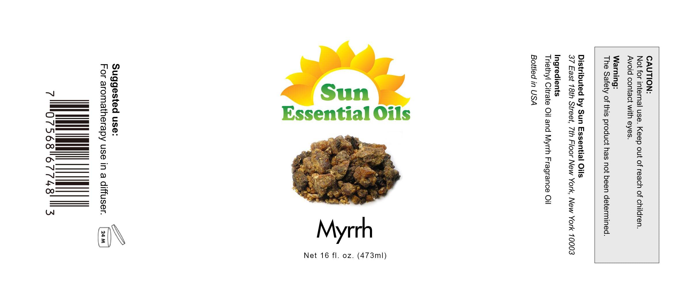 Sun Essential Oils Myrrh amber bottle closeup preserves oil quality for skincare.
