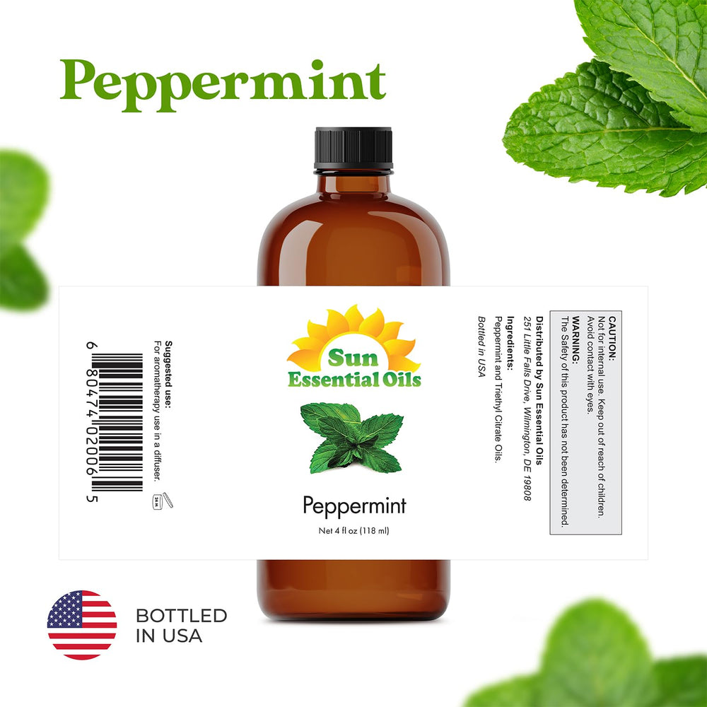 Sun Essential Oils Peppermint Oil in diffuser ready bottle for refreshing aroma