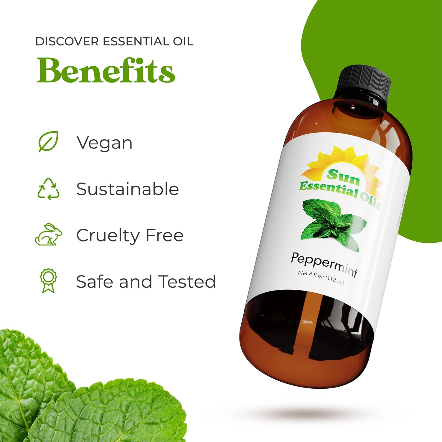 Sun Essential Oils Peppermint Oil supports soothing massage and cooling sensation