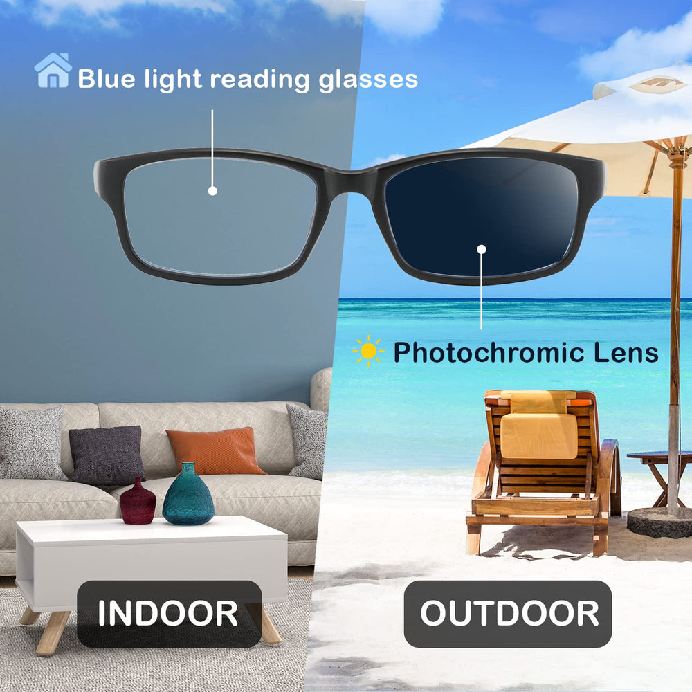 SUNAMOY photochromic glasses transition from indoor reading to outdoor sunglasses