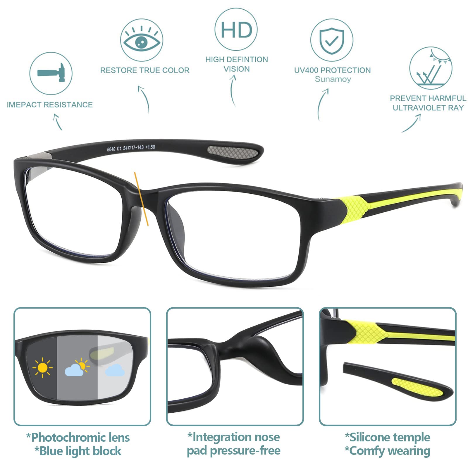 SUNAMOY sport-friendly reading glasses with large frame for versatile activities