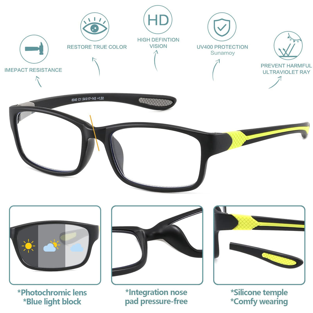 SUNAMOY sport-friendly reading glasses with large frame for versatile activities