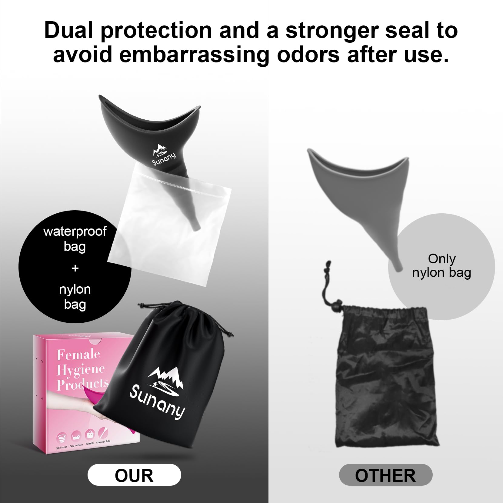 Sunany soft silicone urinal provides comfortable, flexible reach for standing use.