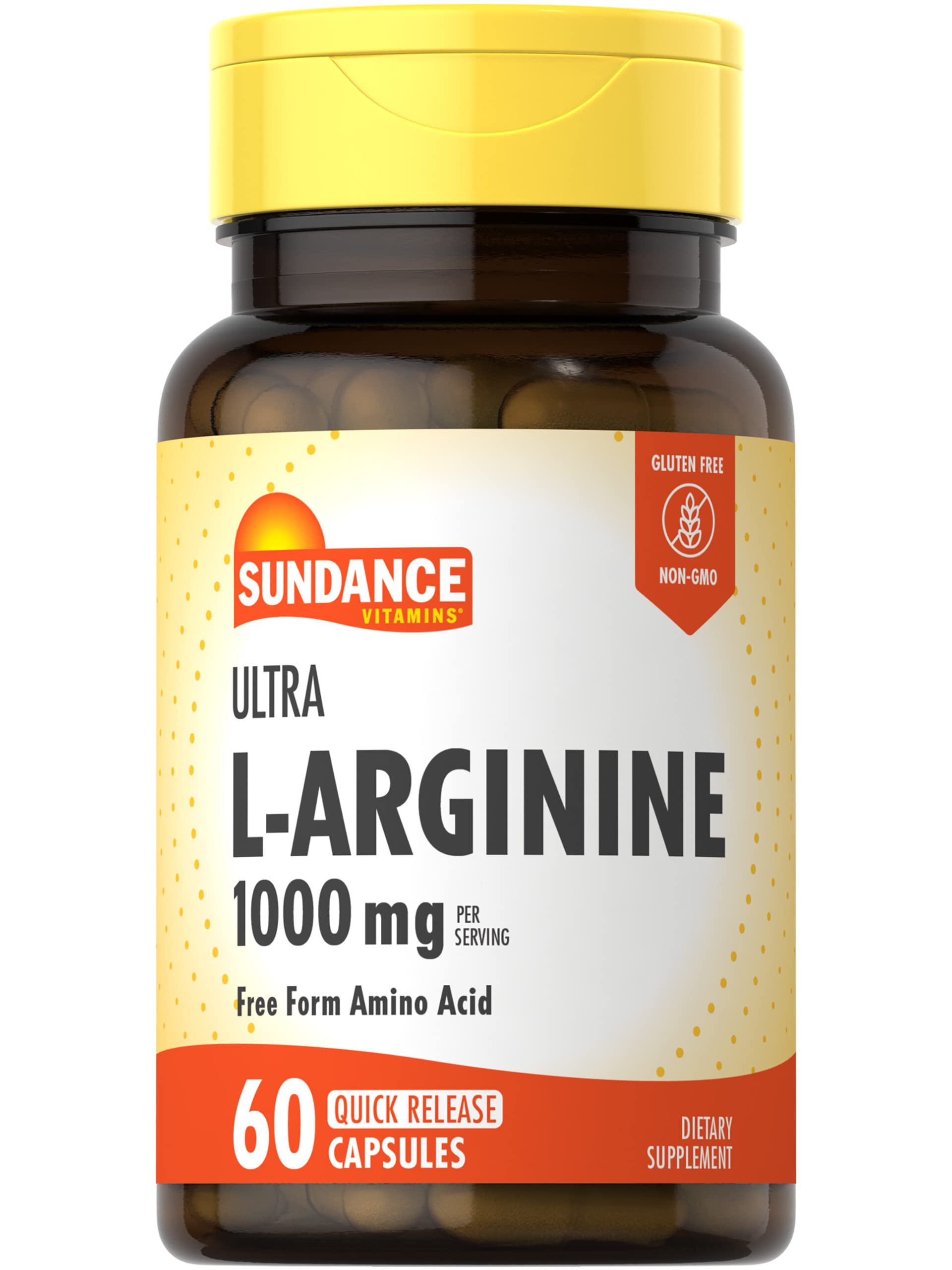 Sundance L-Arginine capsules bottle front view for daily free-form amino acid support.