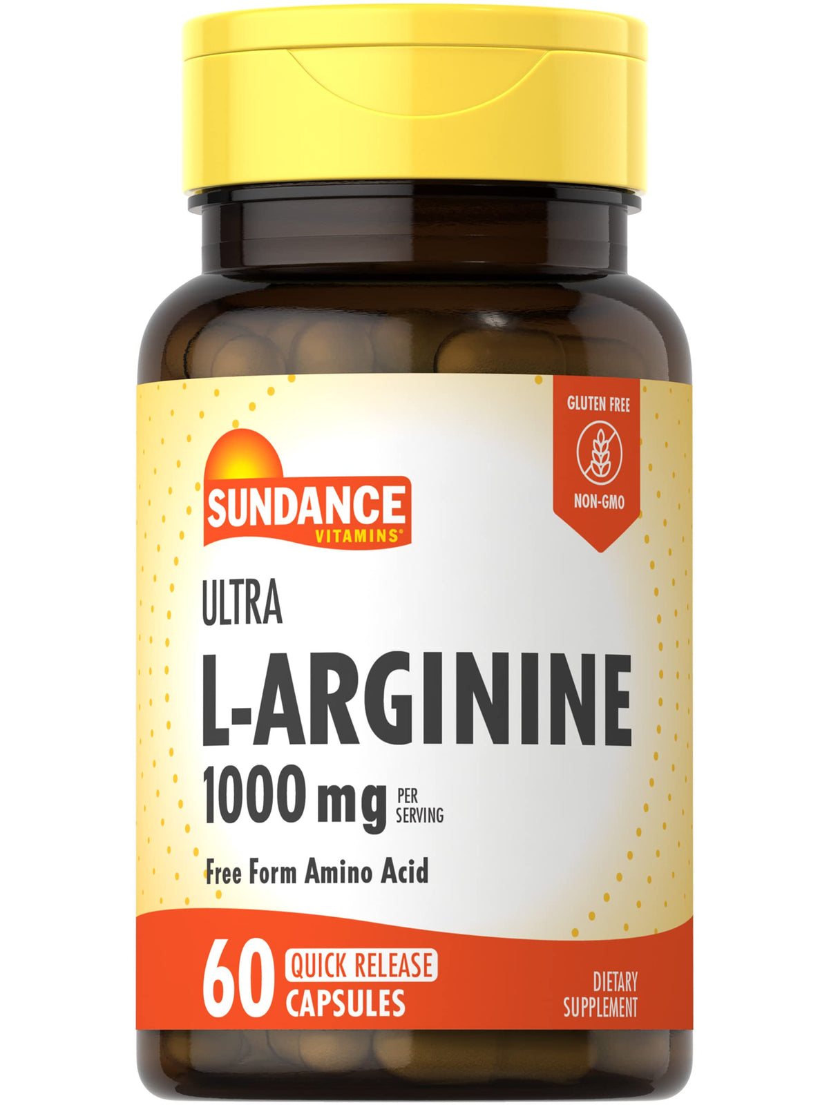 Sundance L-Arginine capsules bottle front view for daily free-form amino acid support.