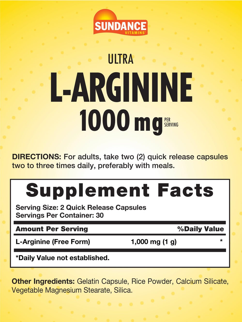 Close-up of Sundance arginine capsules highlighting quick-release design.