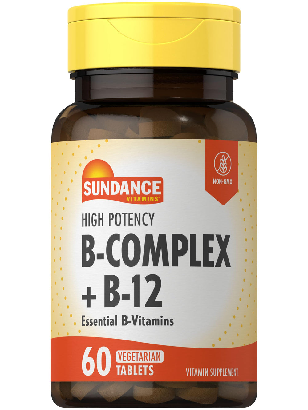 Sundance B-Complex bottle showing high potency vitamins for daily supplementation
