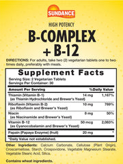 Sundance B-Complex label highlighting vegetarian and non-GMO ingredients