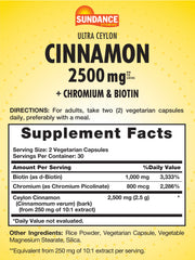 Closeup of Sundance Ceylon Cinnamon Capsules noting easy-to-swallow vegetarian capsules.