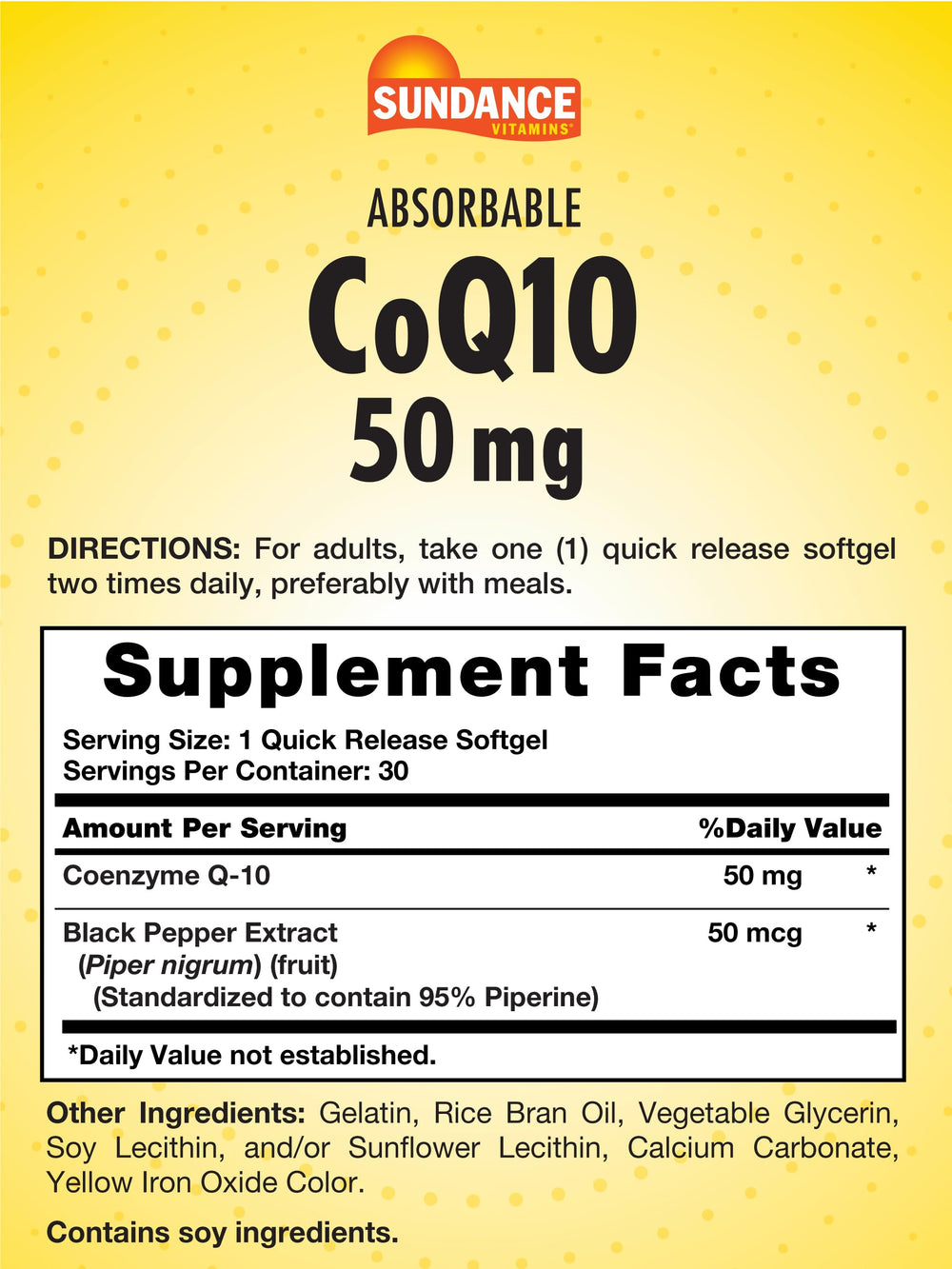 Sundance CoQ10 bottle cap close-up showing quick-release softgels