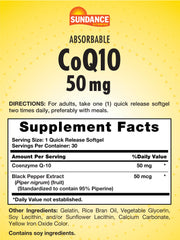 Sundance CoQ10 bottle cap close-up showing quick-release softgels