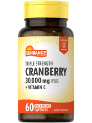 Sundance Cranberry bottle front showing 30,000 mg per serving for daily use