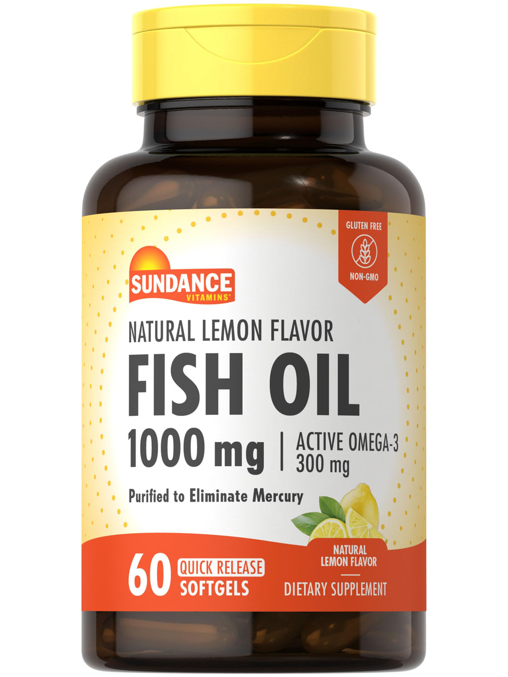 Sundance Fish Oil bottle with lemon flavor supports daily omega-3 intake