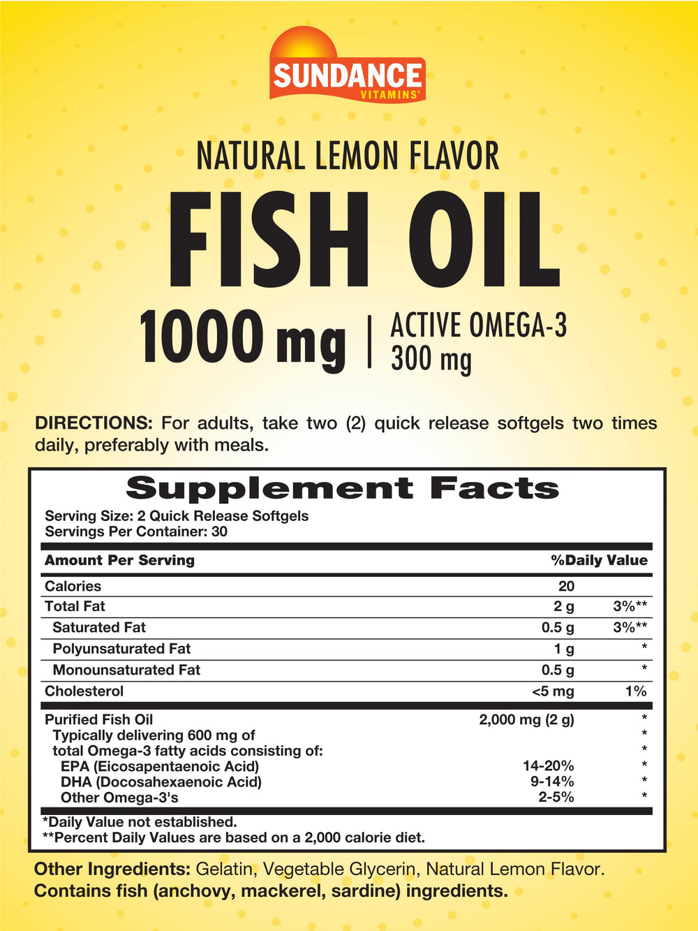 Sundance Fish Oil softgels come in a 60-count bottle for convenience