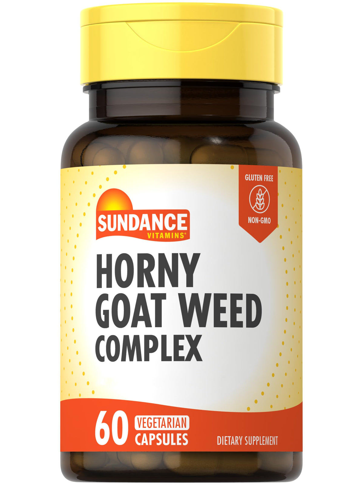 Sundance Horny Goat Weed Complex bottle with capsules, maca, tribulus, and L-Arginine for daily vitality